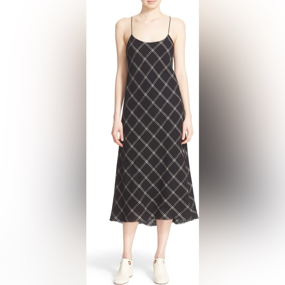 Tibi Salome Elegant Black Checkered Midi  Wool Dress